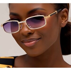 Sunglasses Women Bling‎ Frame Gold Accents Fashion Shades Lentes Gafas Sparkling